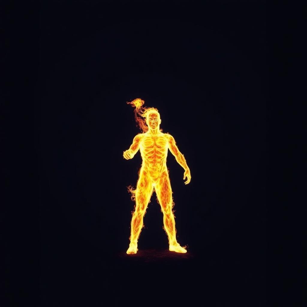 Create an image of a man made out of fire