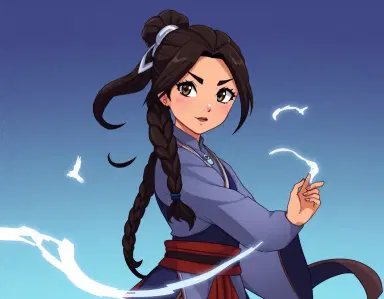 Katara avatar the last Airbender style art more realistic looking katara not human realistic anime, cartoon realistic