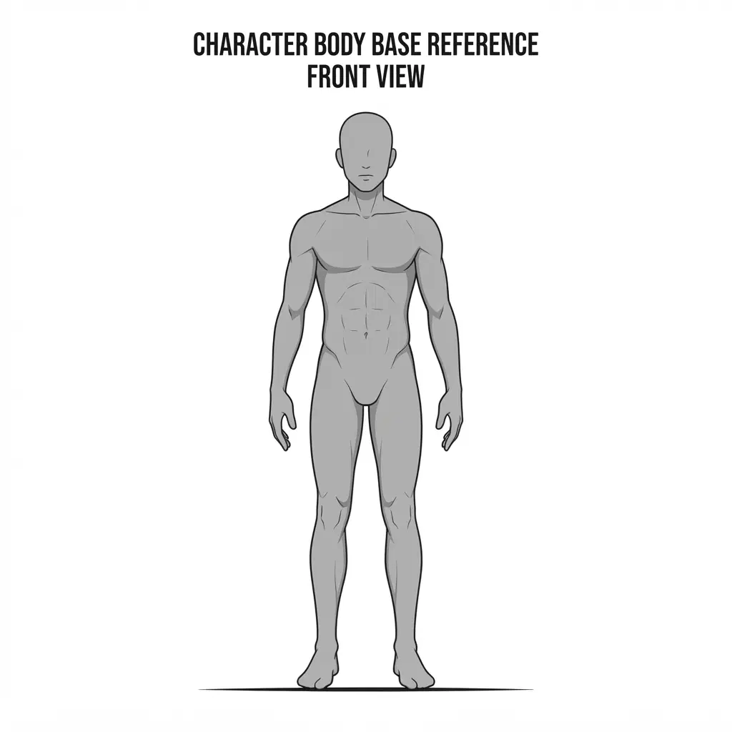 character body base reference for artists, full body standing front view, neutral pose, arms slightly out, plain grey mannequin figure, flat colour, simple line art, flat shading, white background, clean drawing template, clean soft gradient studio background, vibrant, crisp high detail, digital illustration